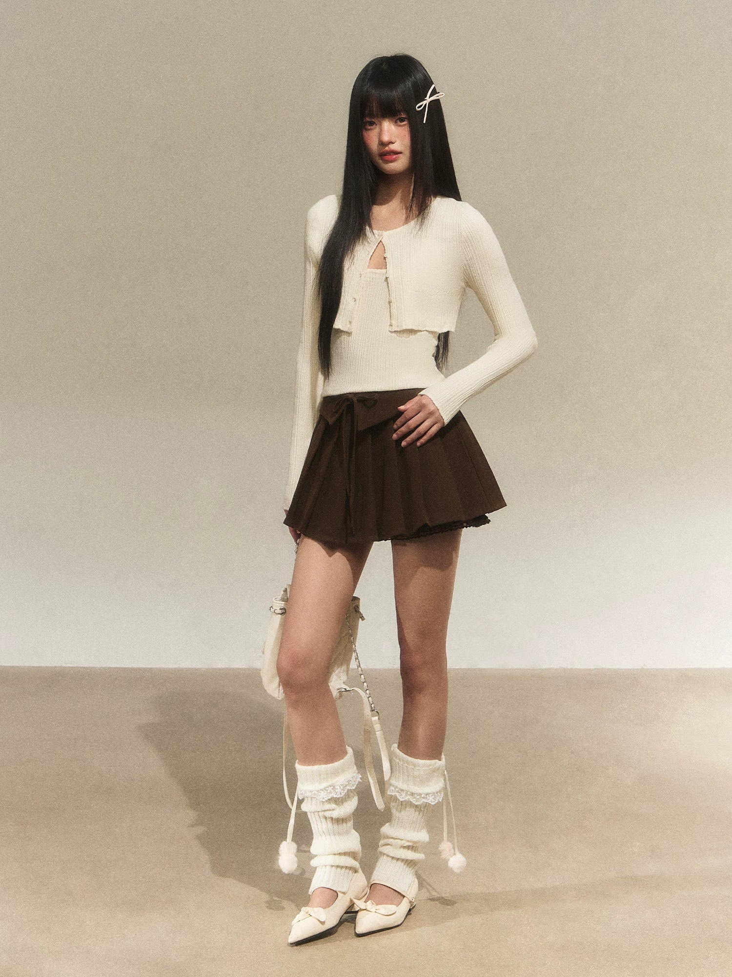 Bow Tie Pleated A-Line Skirt