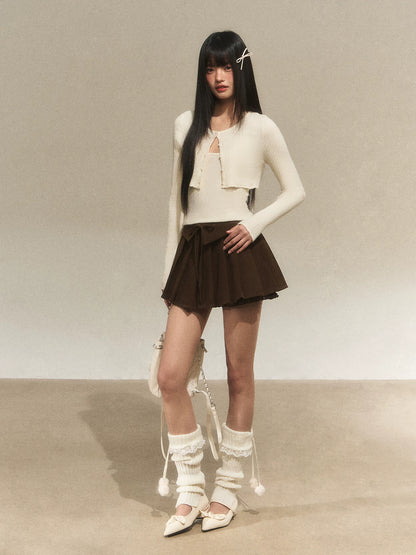 Bow Tie Pleated A-Line Skirt