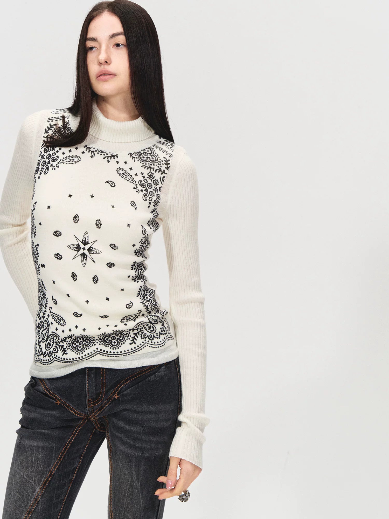 Paisley Turtleneck Knit Top
