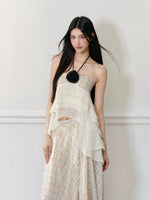 Rose Halter Tank Top & Pleated Skirt Set