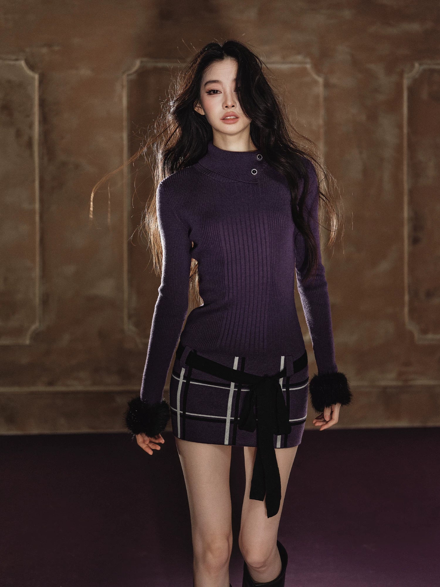 Detachable Collar Plaid Dress