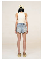 Blue Denim Frayed Distressed Shorts