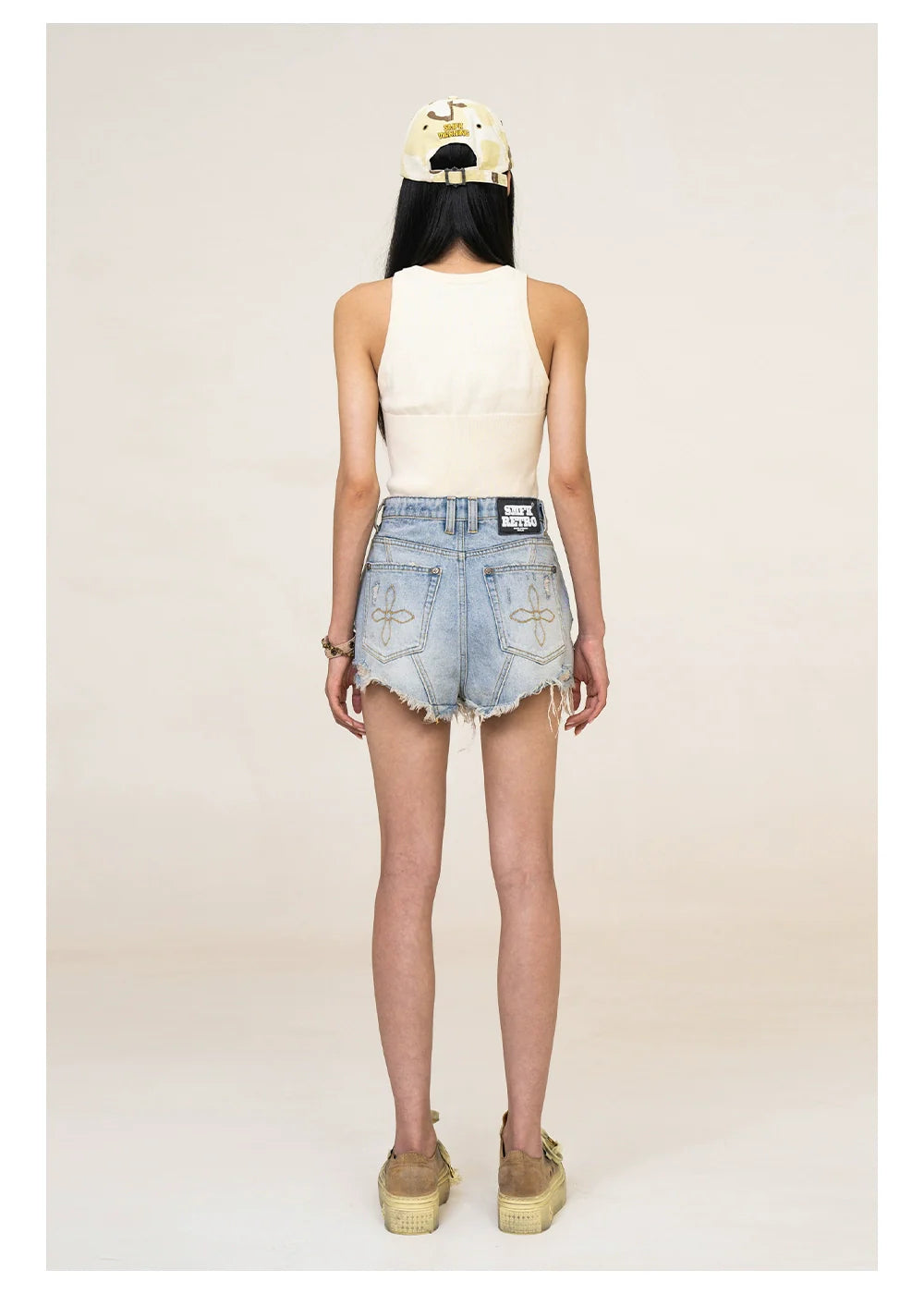 Blue Denim Frayed Distressed Shorts