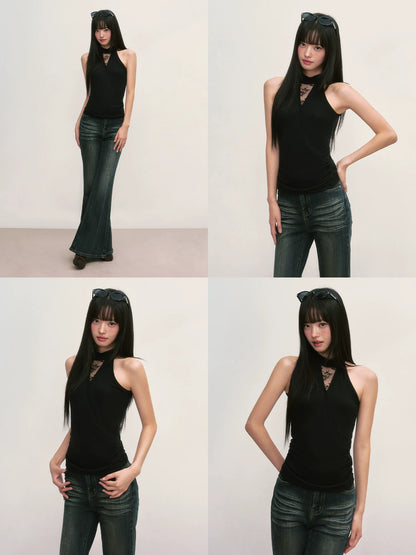 Black Cutout Halter Top