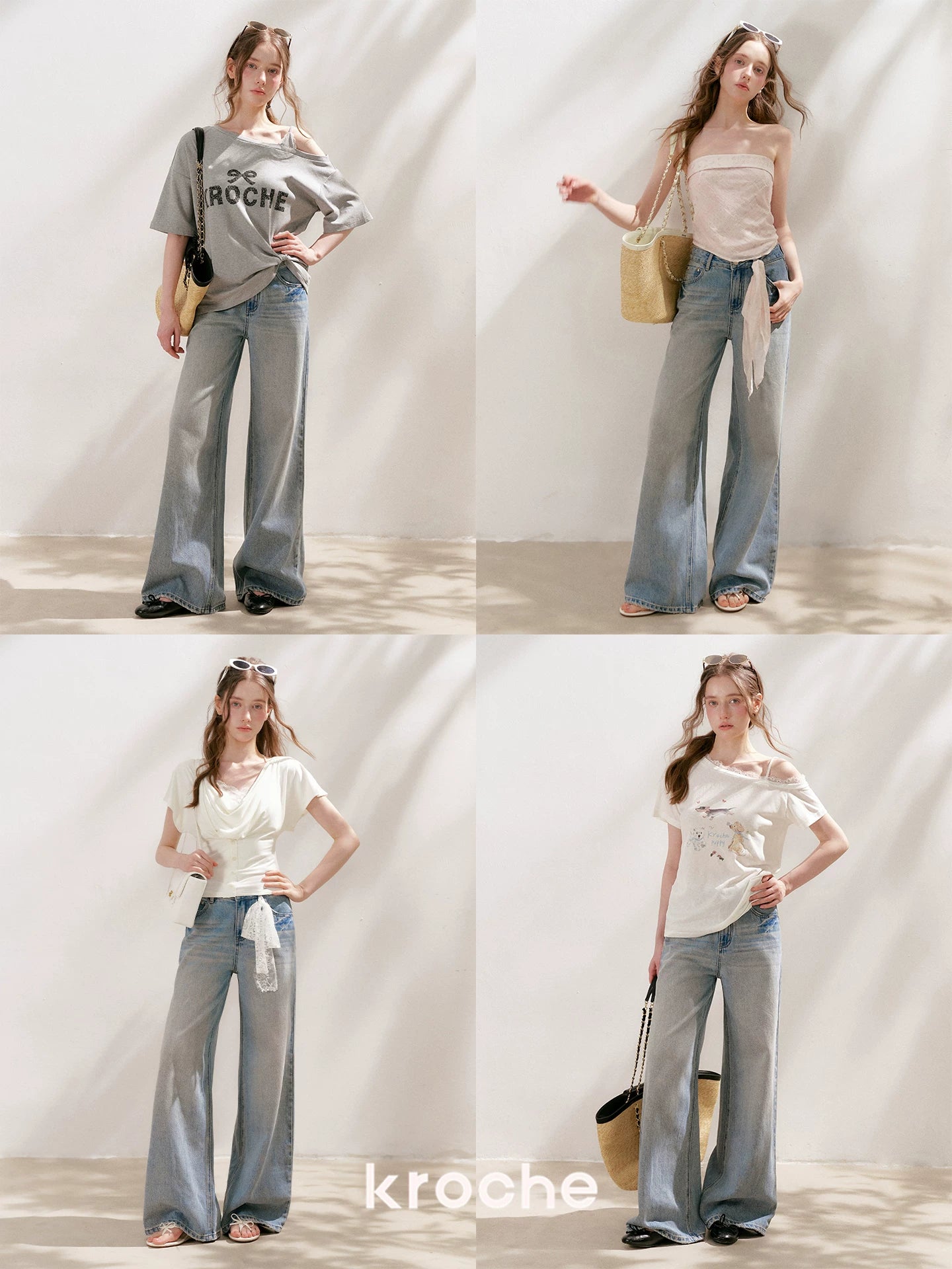 Lace Tie Wide-Leg Jeans