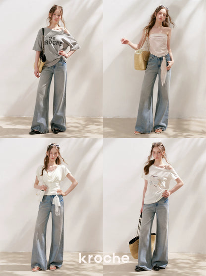 Lace Tie Wide-Leg Jeans