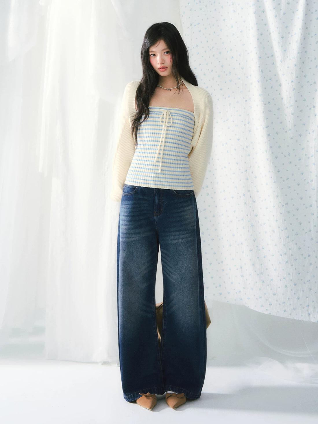 Striped Bandeau Cardigan Set