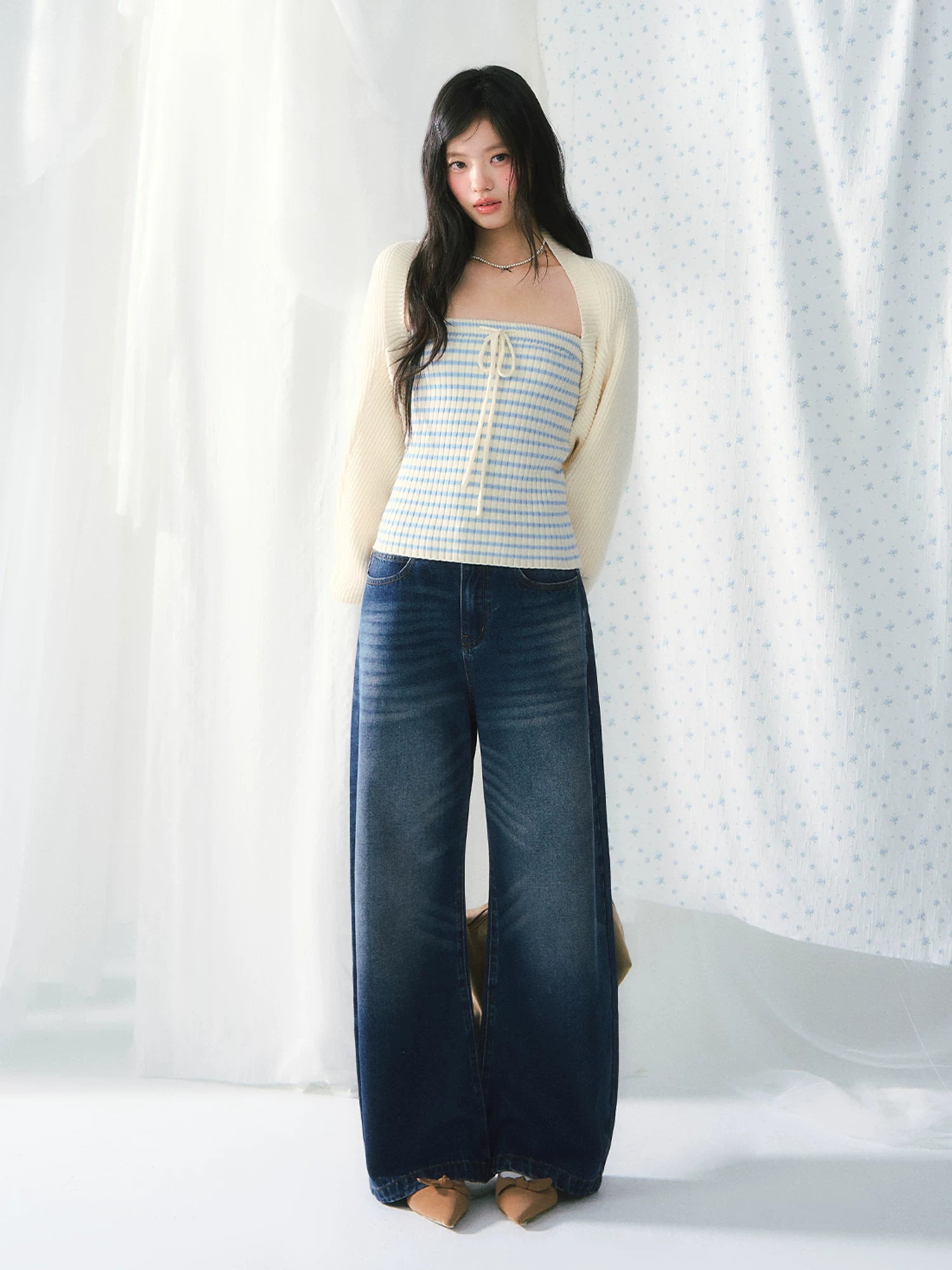 Striped Bandeau Cardigan Set