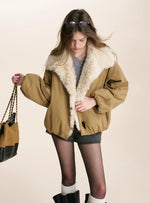Khaki Shearling Collar Parka Jacket