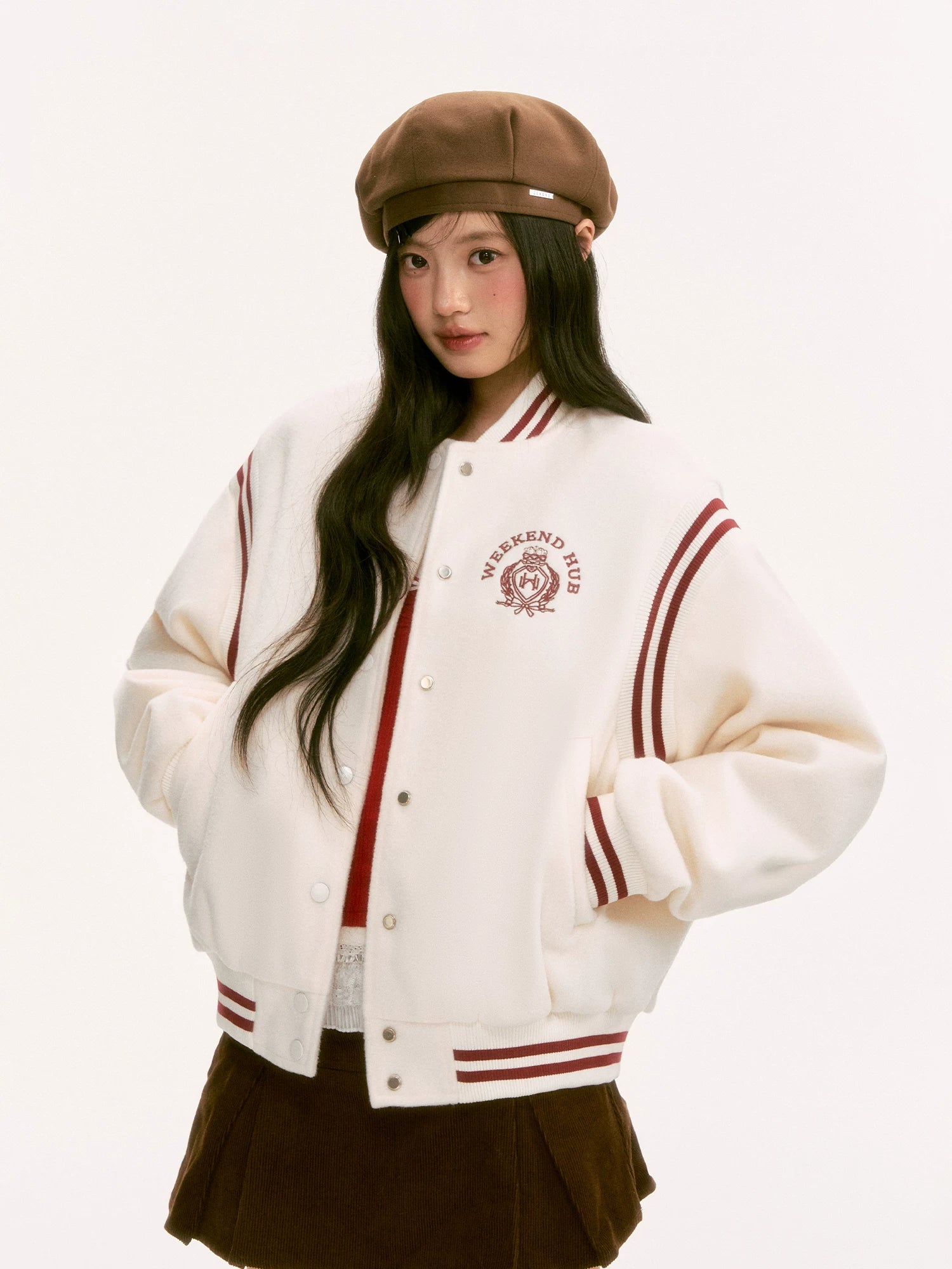 White Contrast Varsity Jacket