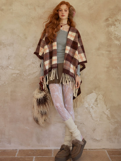 Plaid Fringed Wool Scarves