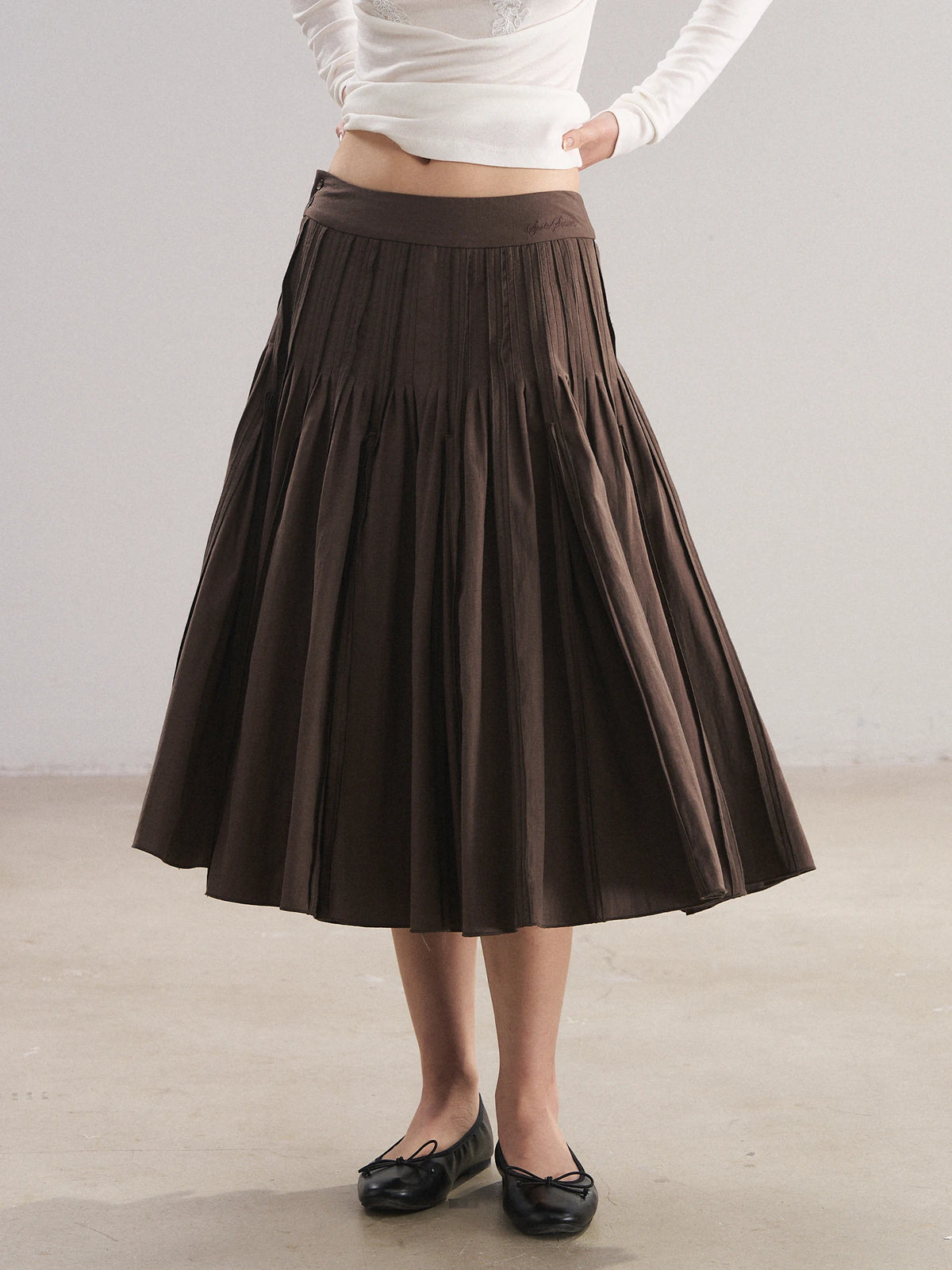Accordion Pleat A-Line Midi Skirt