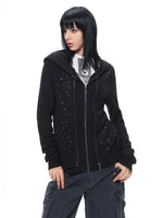 Black Studded Stripe Zip Hoodie
