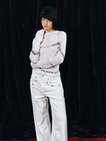 Snow-Washed Straight White Denim Pants