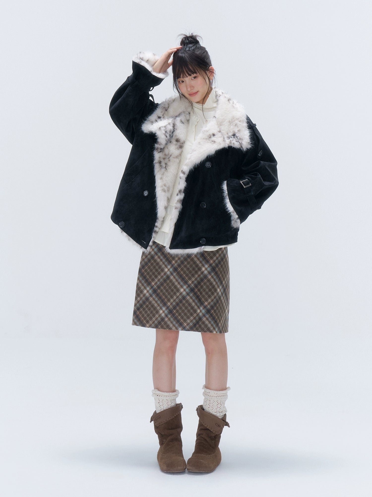 Plaid Wool-Blend Midi Skirt