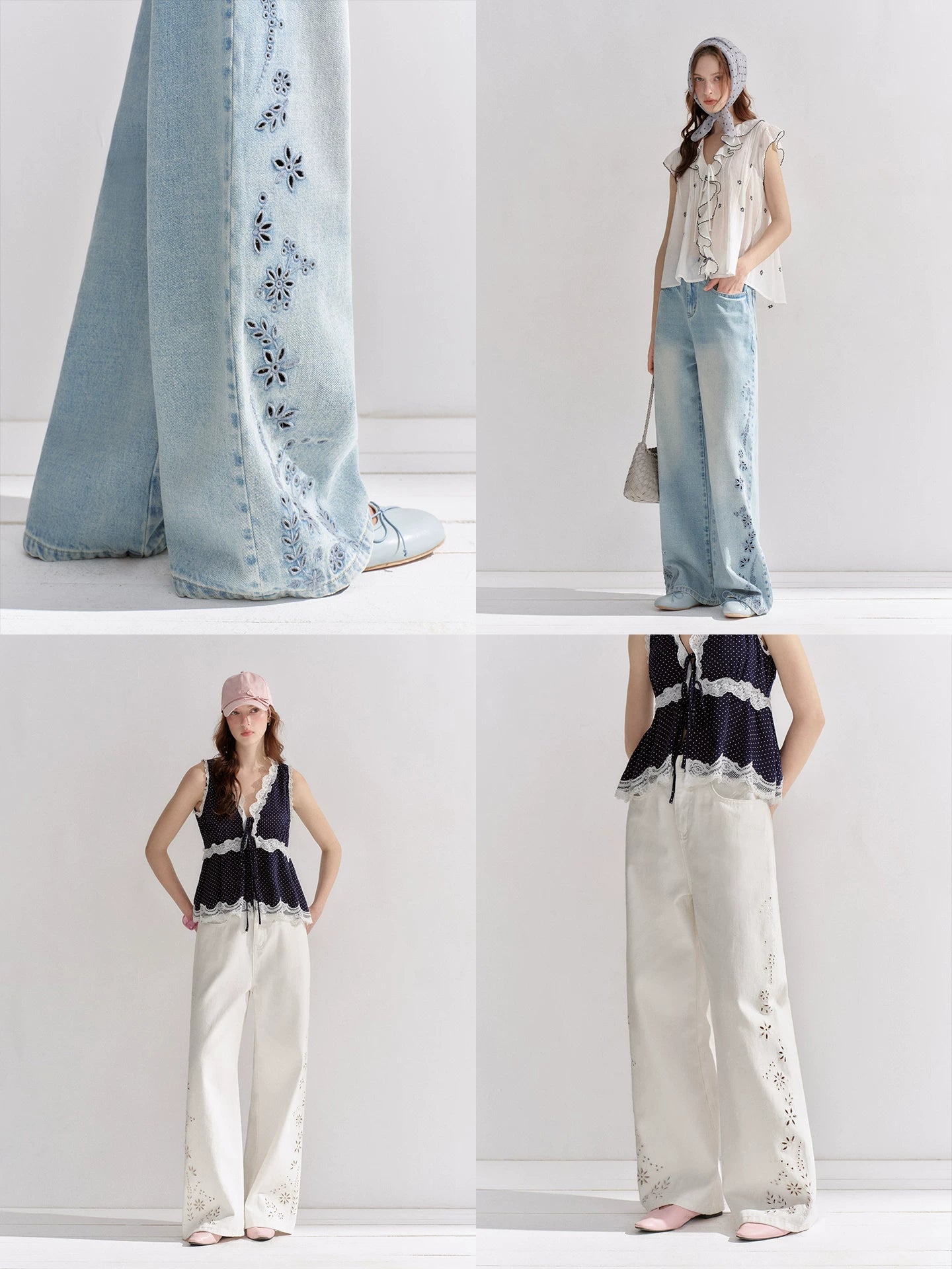 Embroidered Wide-Leg Jeans
