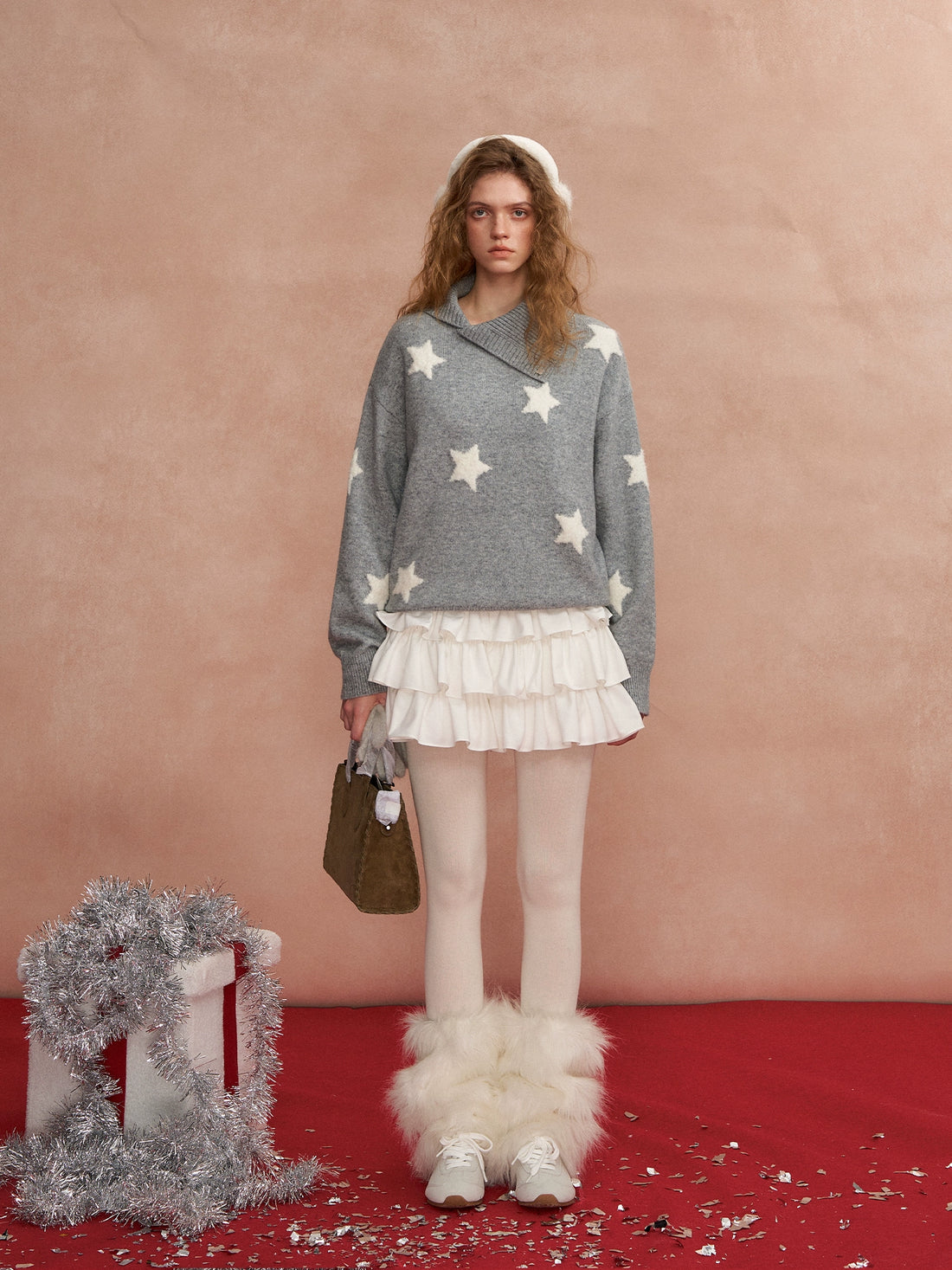 Asymmetric Lapel Star Sweater