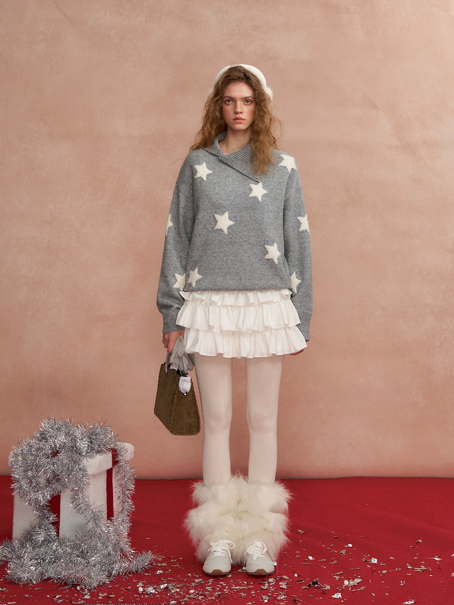 Asymmetric Lapel Star Sweater