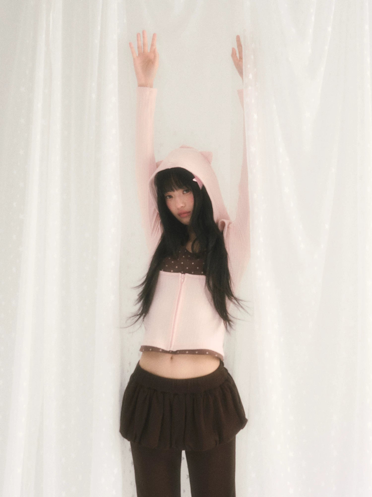 U-Neck Hooded Knit Cardigan &amp; Camisole Set