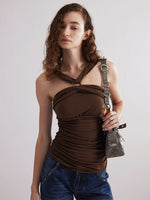Brown Cross-Strap Slim Fit Camisole
