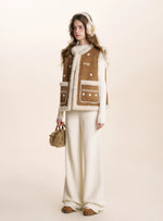 Brown Floral Shearling Vest