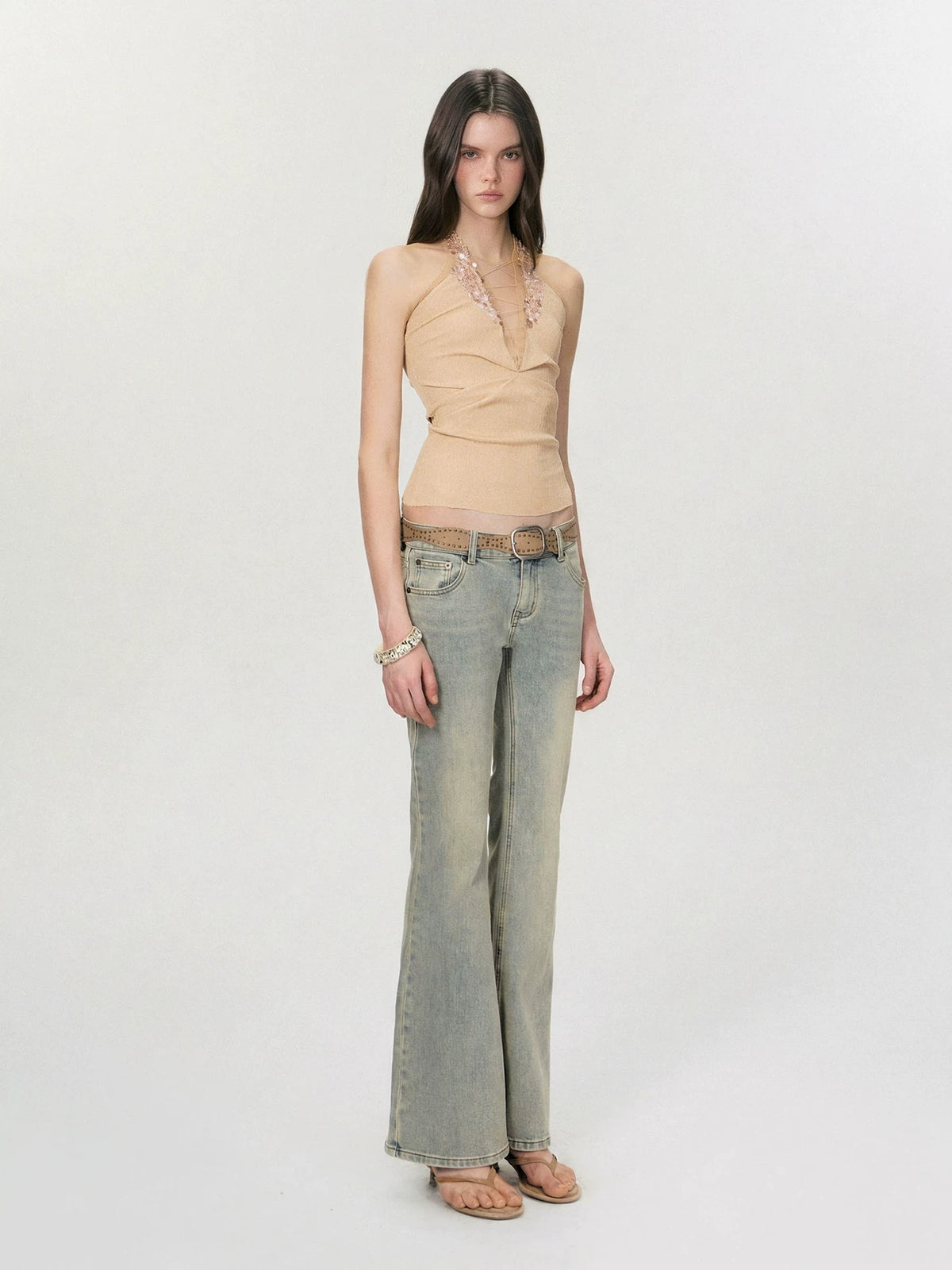 Apricot Sequin Halter Top