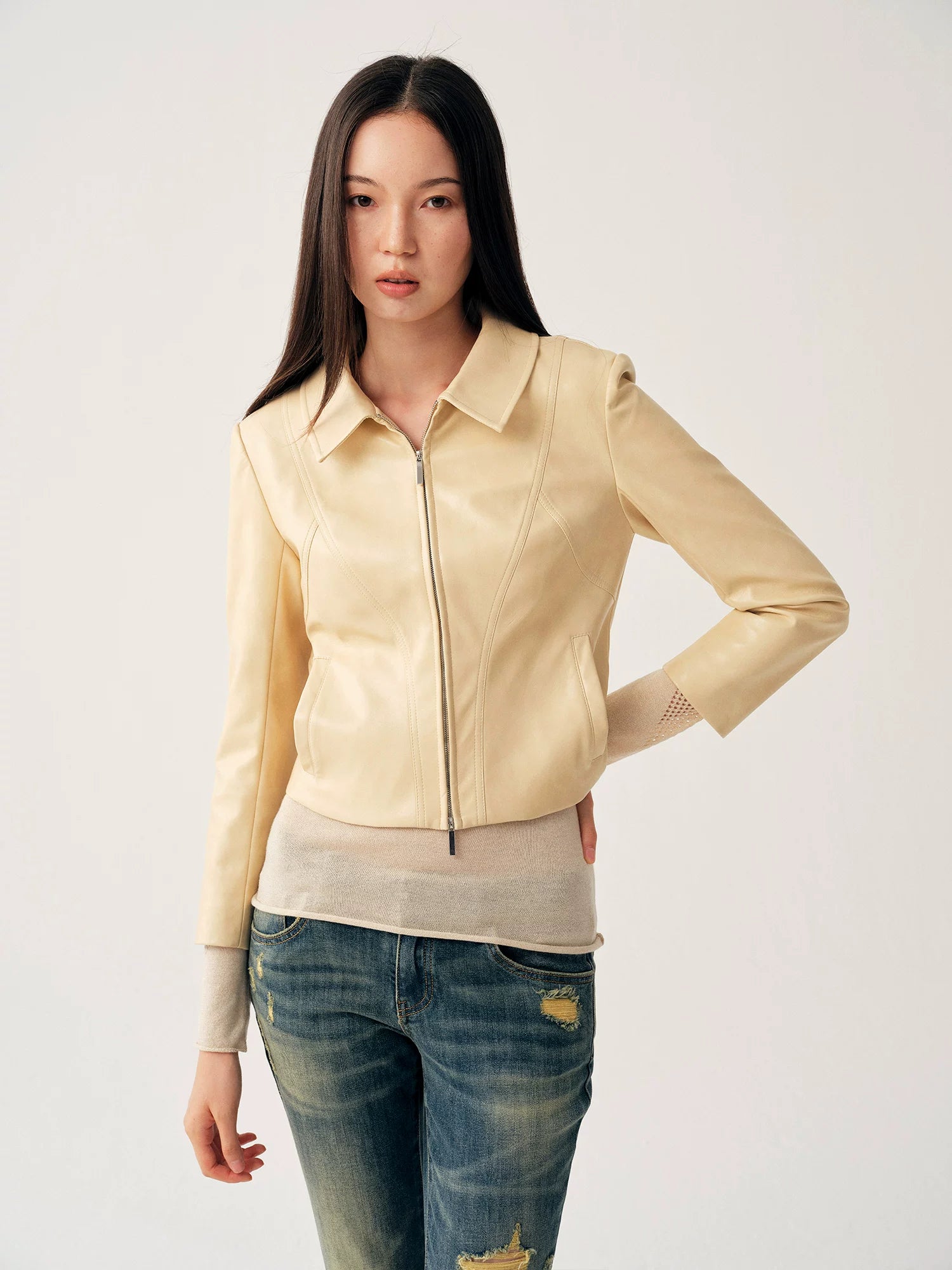 Pale Yellow PU Jacket