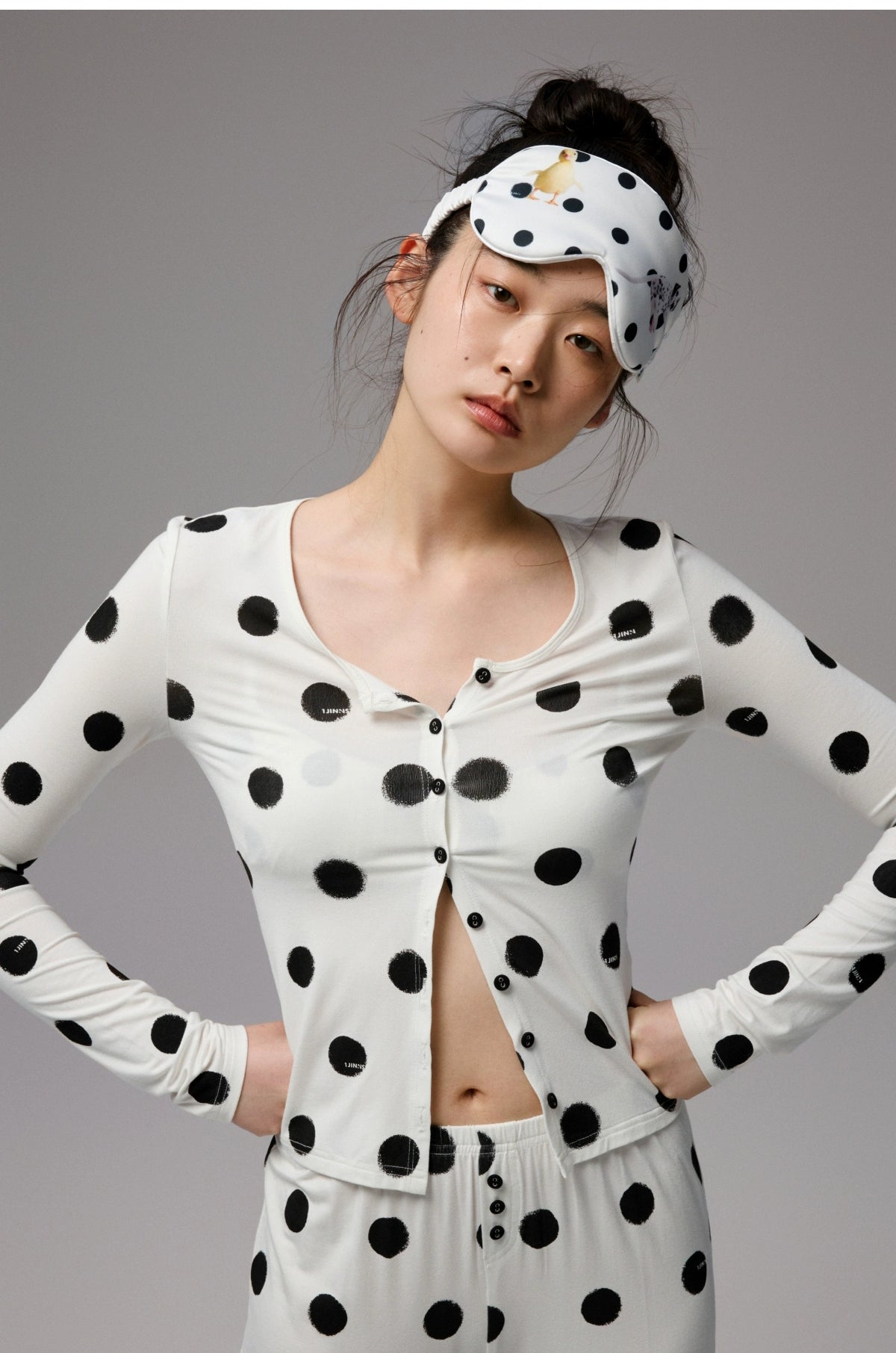 Polka Dot Contrast Knit Cardigan &amp; Lounge Pants Set