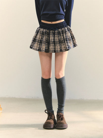 Navy Blue Plaid Halter Ruffle Sweatshirt &amp; Skirt set