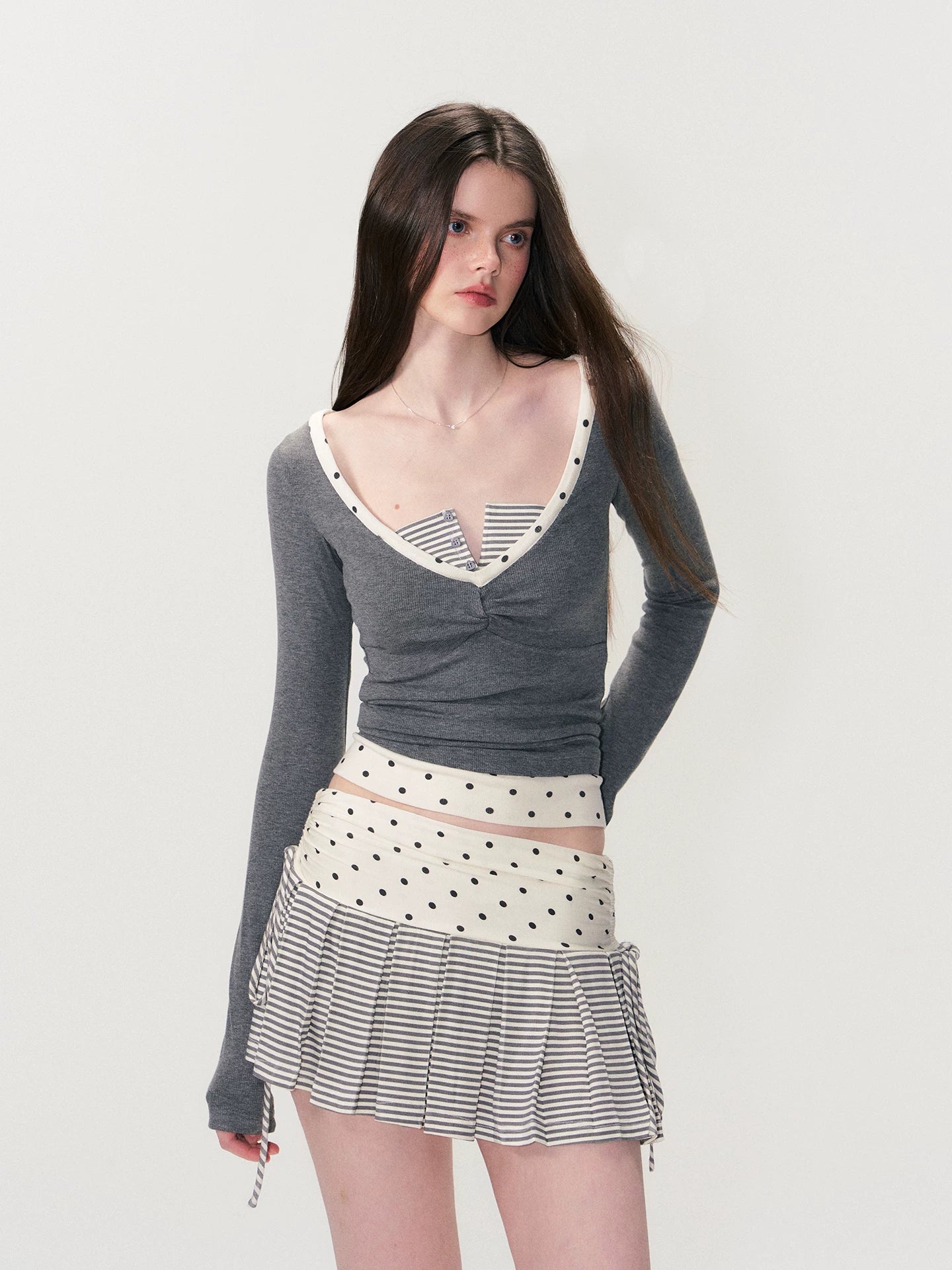 Pink &amp; Gray Polka Layer Tee