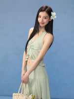 Green Twist Halter Camisole & Skirt Set