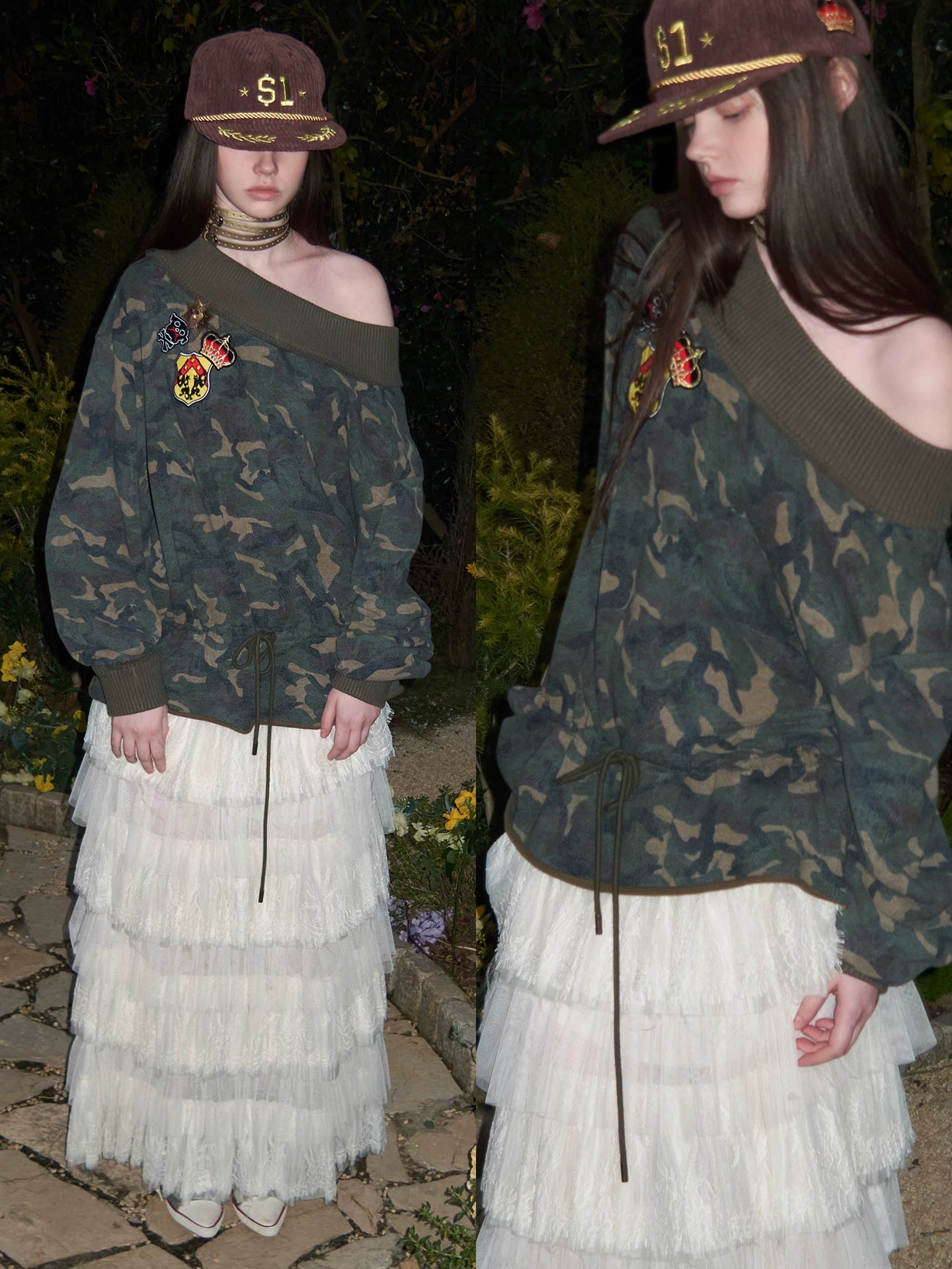 Camo Off Shoulder Sweatshirt