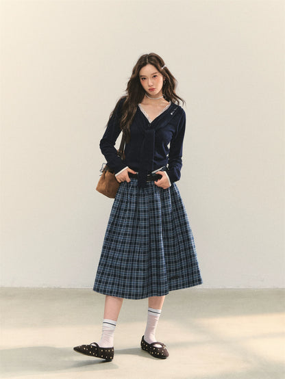 Lace-Trim Tie Knit Blouse