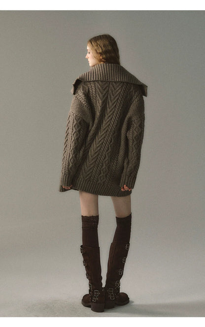 Khaki &amp; Black Horn Button Knit Cardigan