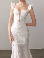 White French Lace Flower Long Dress