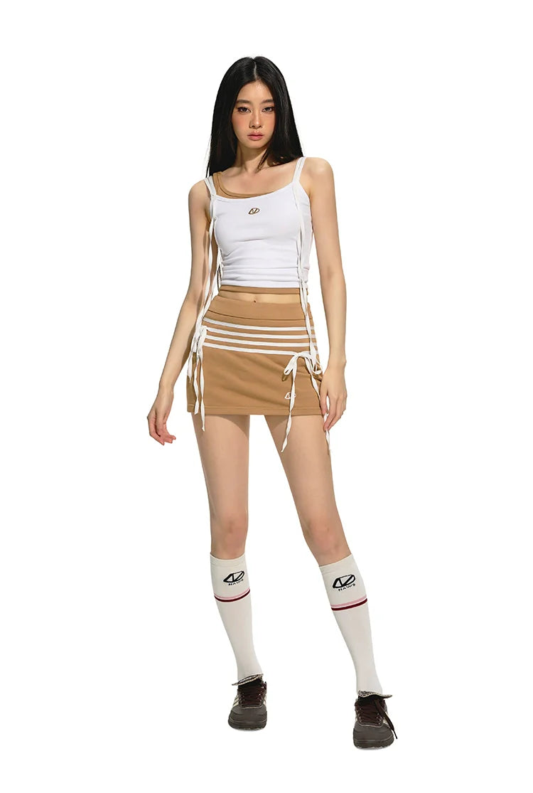 Color-Clash Mid-Waist Fitted Sports Skirt