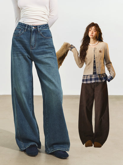 Curved Seam Wide-Leg Jeans