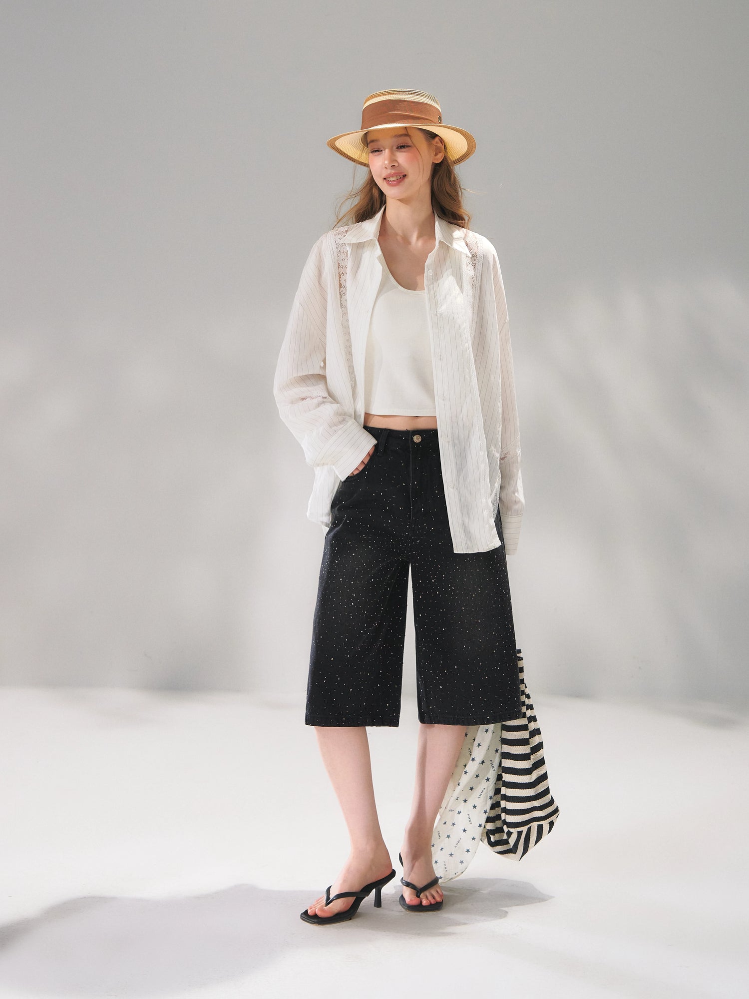 Striped Lace Shirt Set