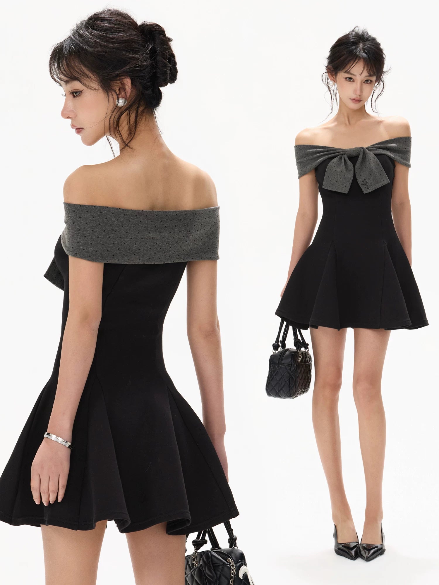 Black Bow Off-Shoulder Dress