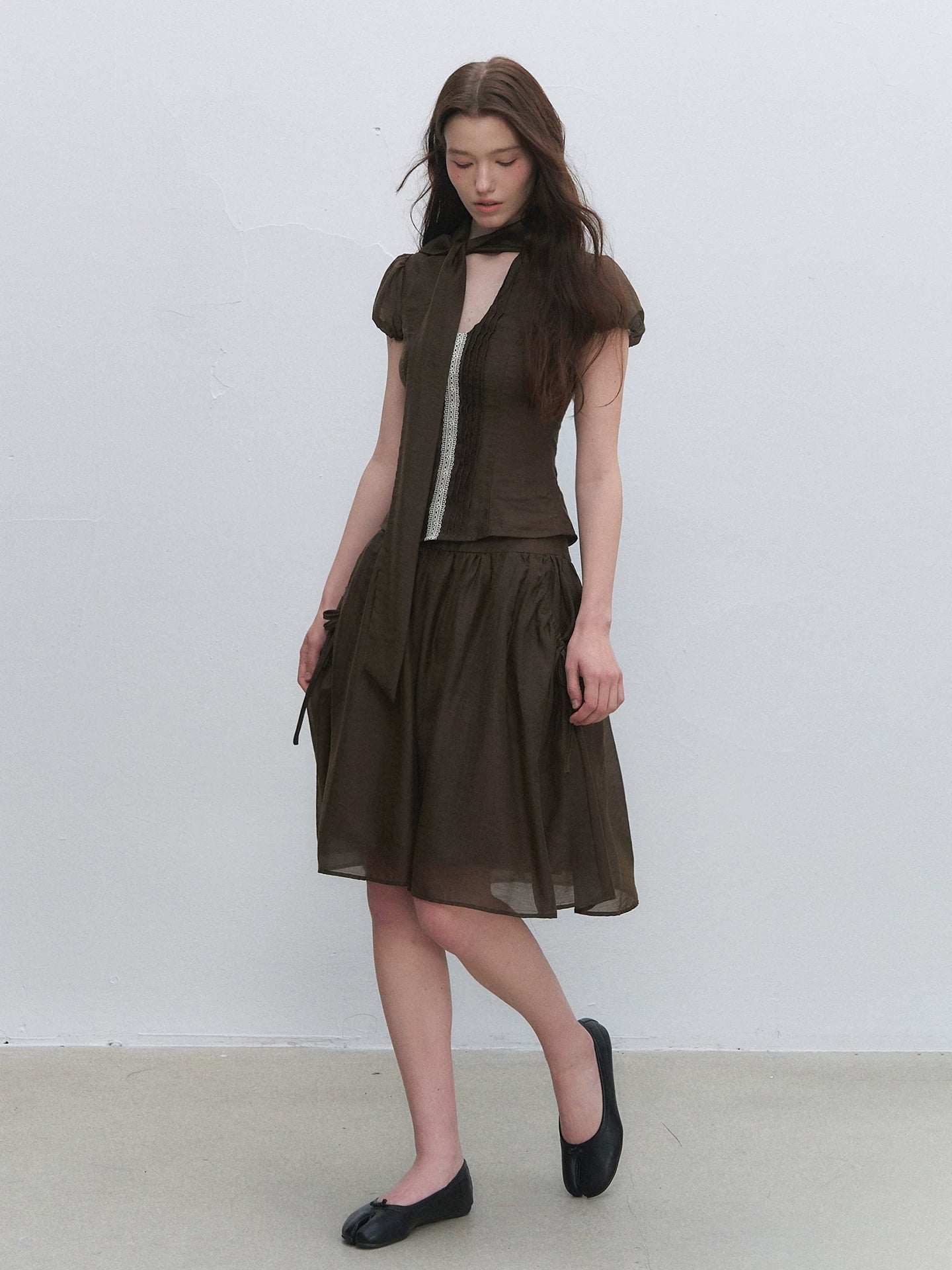 Lyocell Tie Blouse &amp; Skirt Set