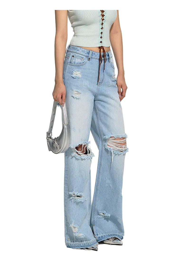 Distressed Straight-Leg Wide-Leg Jeans