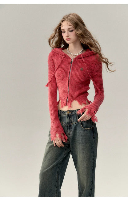 Fringe Waffle-Knit Cardigan