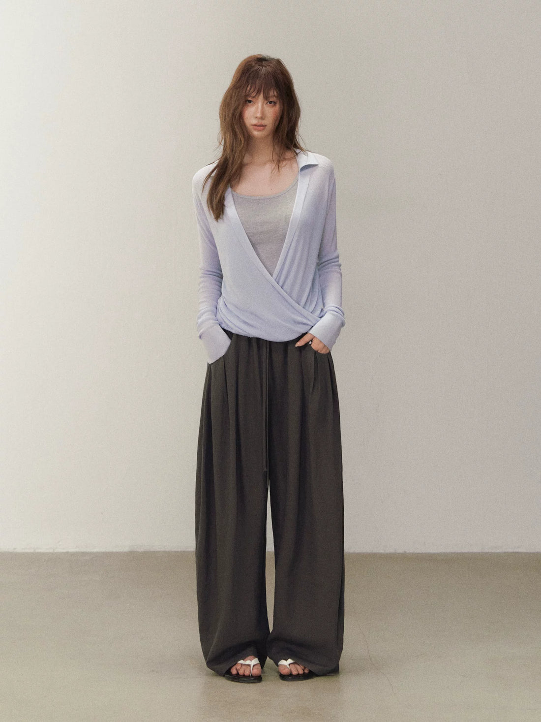 Silk Cross V-neck Knit Top