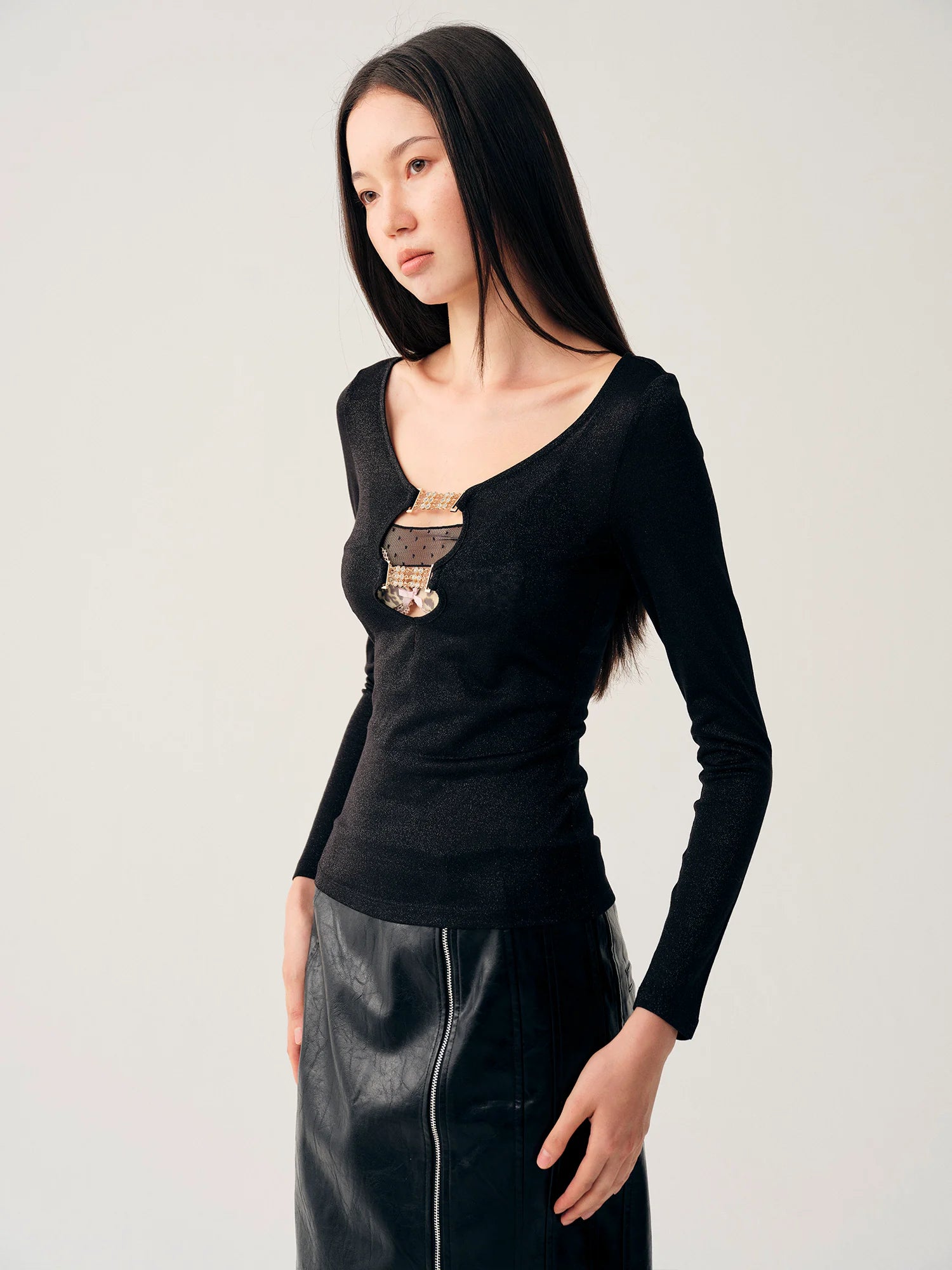 Two-Tone Buckle Knit Top