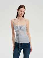 Beaded Strap Lace Splicing Acetate Cami Top