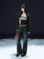 Brown Layered Knit Cardigan Set