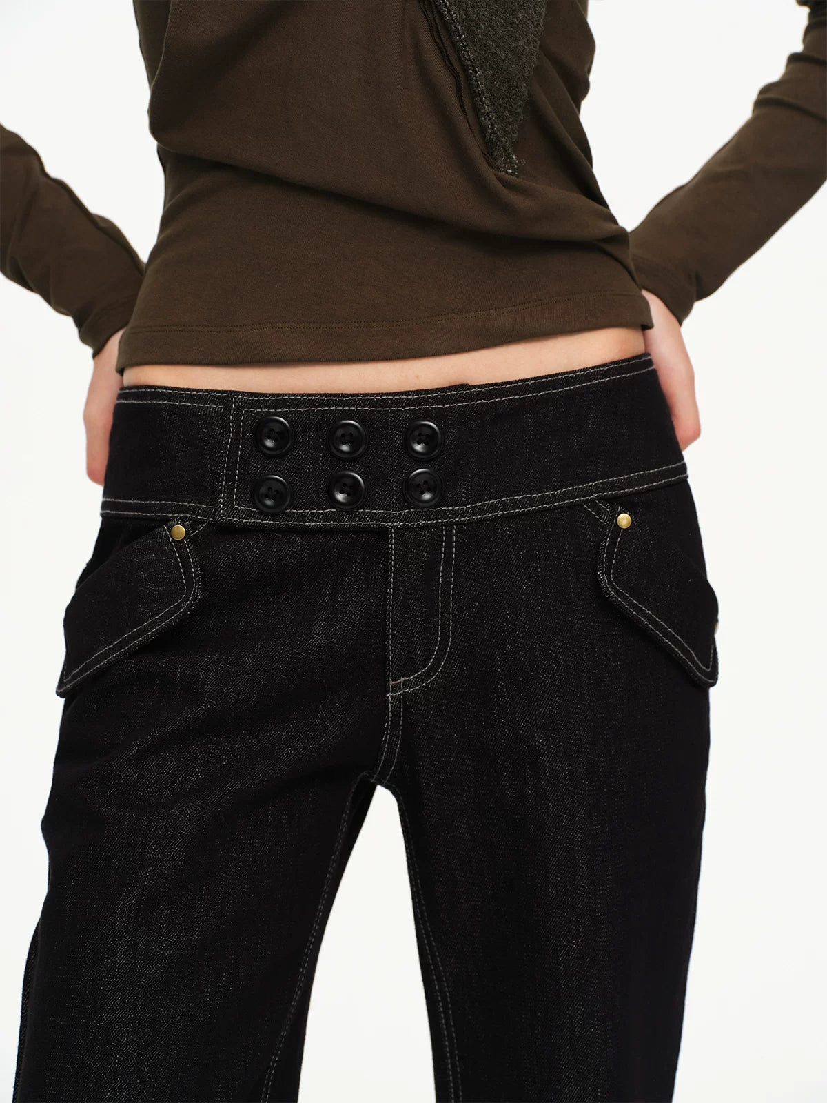 Multi Button Contrast Stitch Jeans