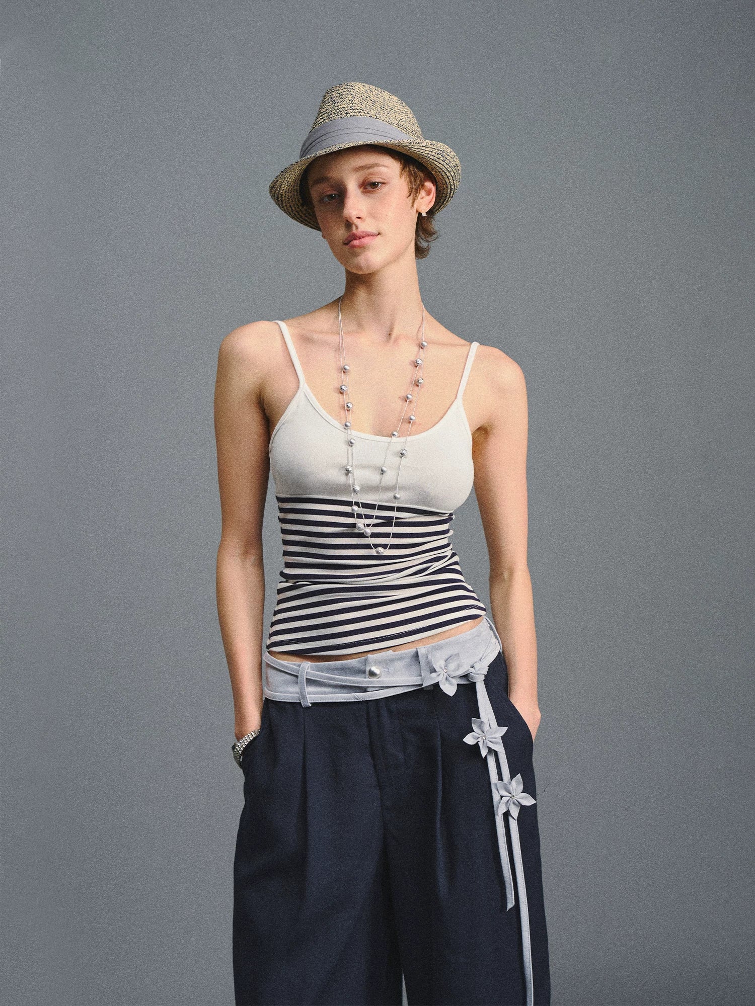 Navy Striped Tencel Camisole Top