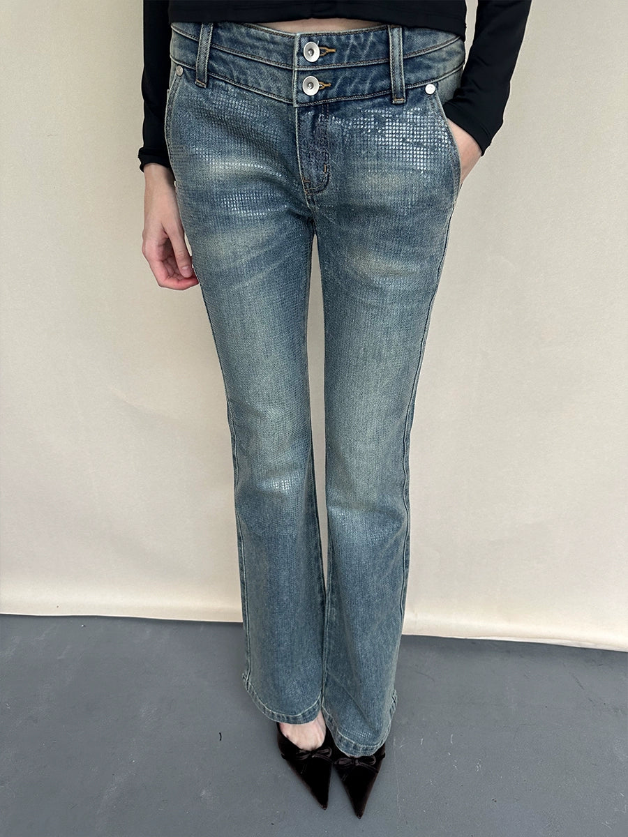 Light-Wash Sequined Micro-Flare Jeans