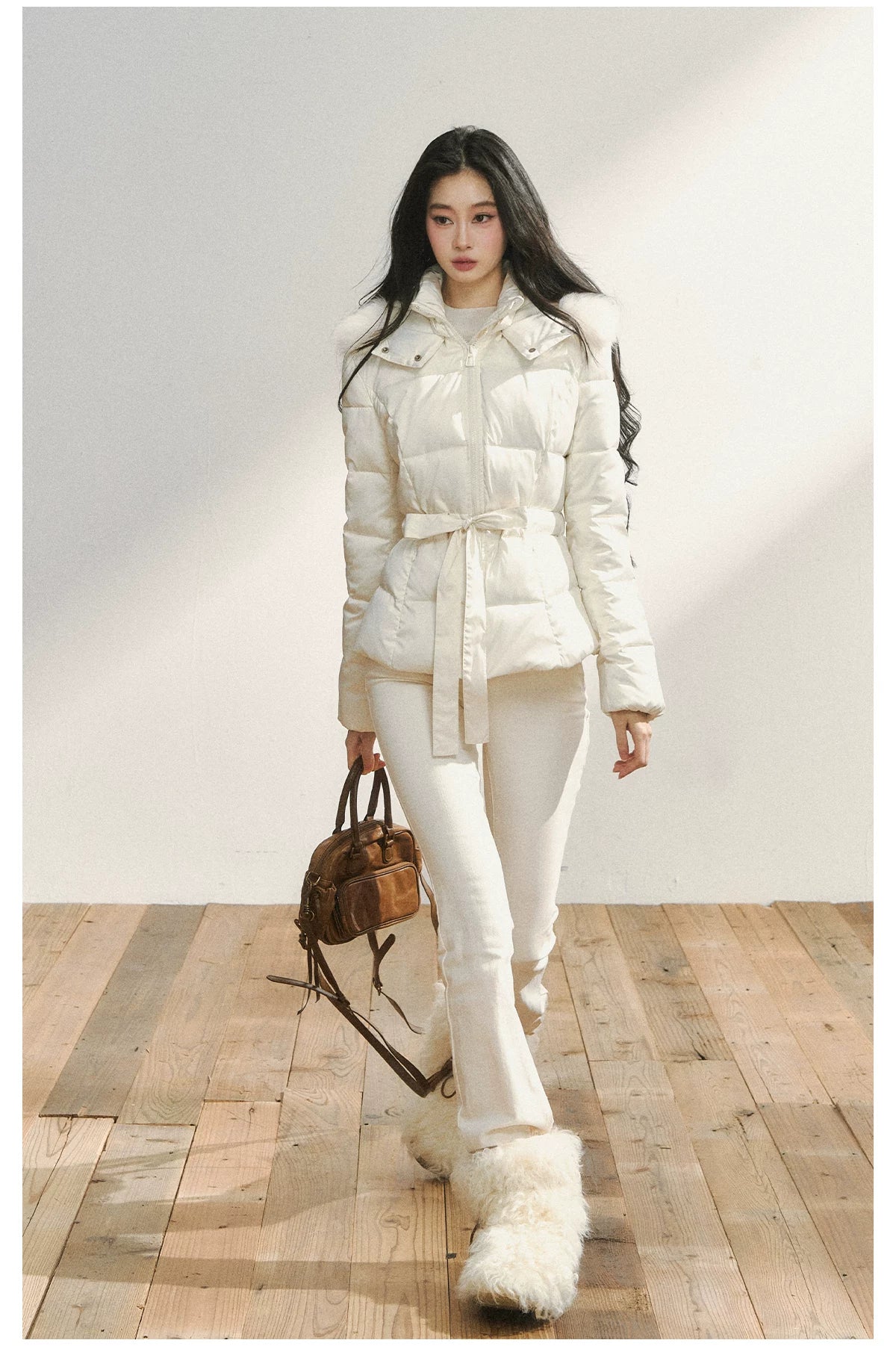 White Detachable Fur Collar Down Jacket